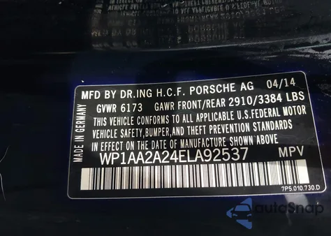 2014 Porsche Cayenne из США, поврежденный, VIN WP1AA2A24ELA92537